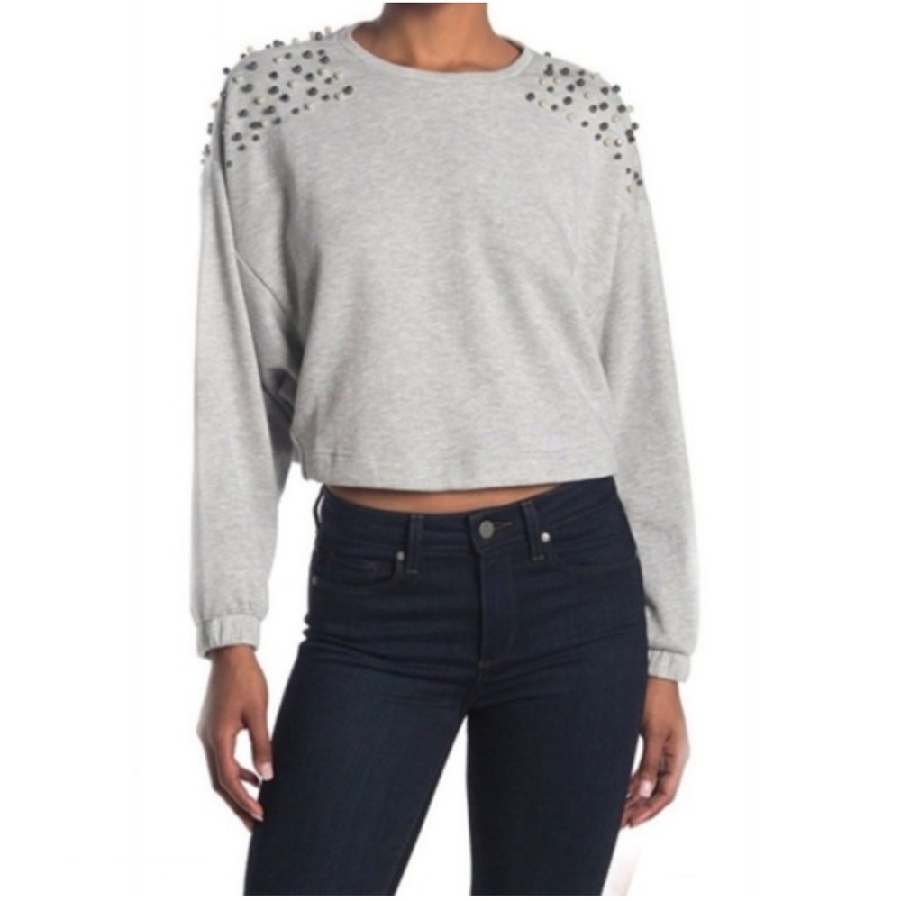 14TH & UNION Cropped Crew Neck Sweatshirt in Gray Heather (Size M)